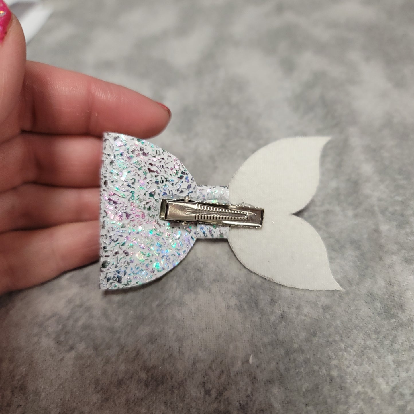 Rainbow Metallic Crackle Mermaid Tail Bow