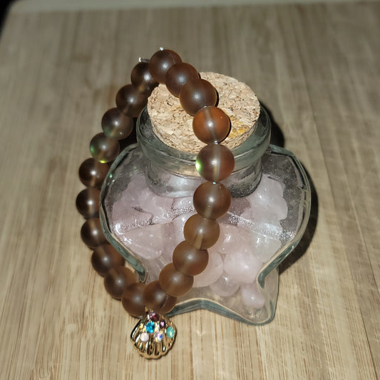 Holographic Glass Bead Bracelet with Seashell Charm