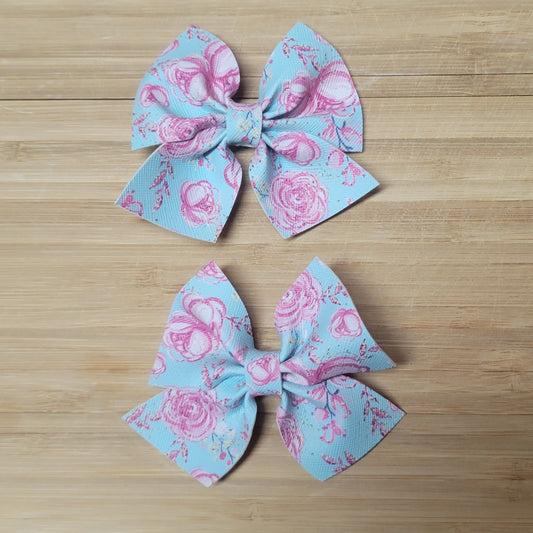 Candance Blue & Pink Floral Print Bows