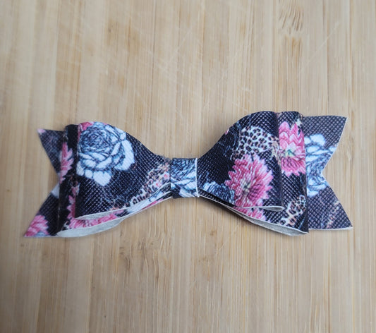 Black, Pink, & White Floral Double Stack Bow