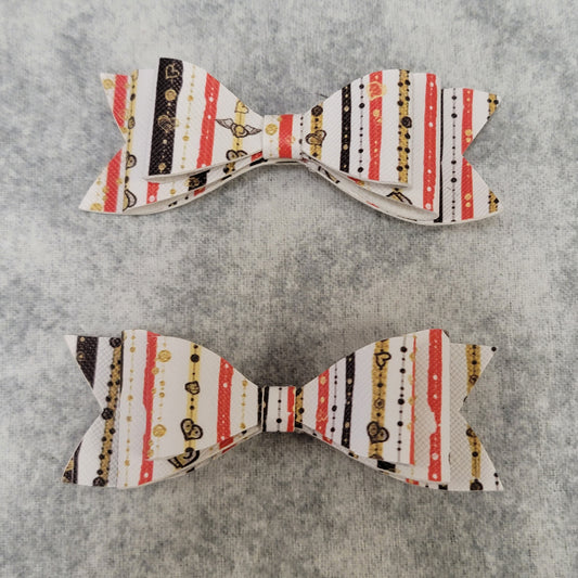 Red, Black, & Gold Stripes & Hearts Double Stack Bows