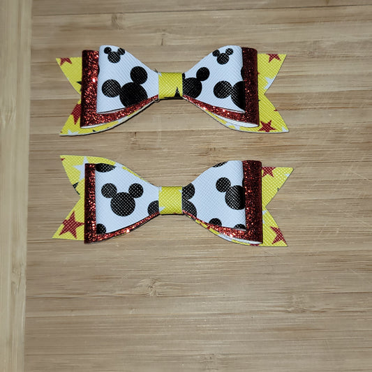 Mickey Mouse, Red Glitter & Yellow Stars Small Bow Set