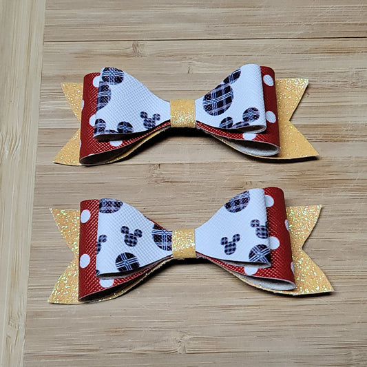Mickey Mouse, Red & Yellow Glitter Small Bow Set