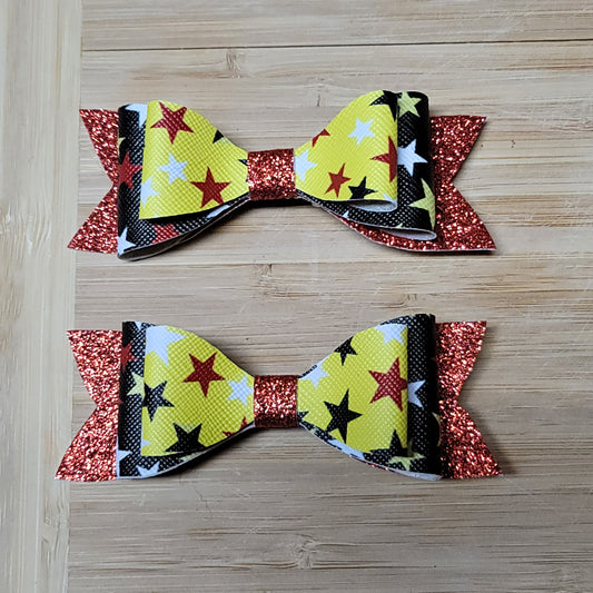 Red Glitter & Stars Small Bow Set