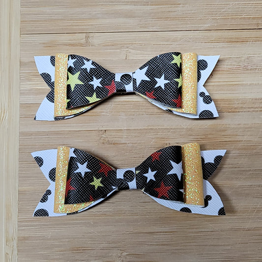 Stars, Yellow Glitter, Mickey Mouse Small Bow Swt