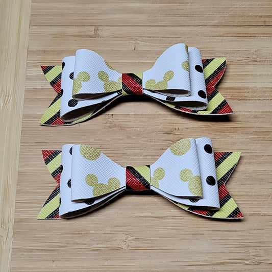 Gold Mickey Mouse, Polka Dots & Stripes Small Bow Set