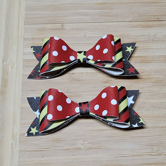 Red, Black, Yellow Polka Dot, Stars, & Stripes Small Bow Set