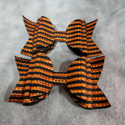 Orange & Black Metallic Stripe Bow