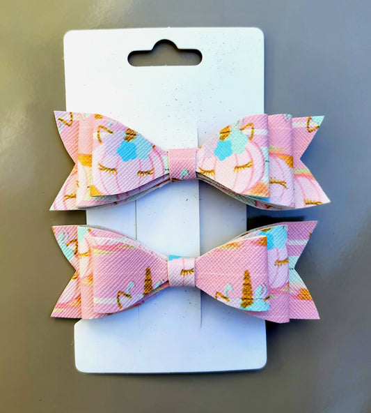 Pastel Pink Unicorn Pumpkins Small Bow Set