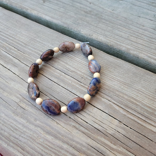 Brazilian Sodalite & Wood Bead Bracelet