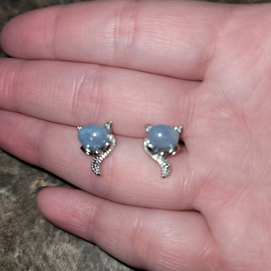 Aquamarine Cat Earrings