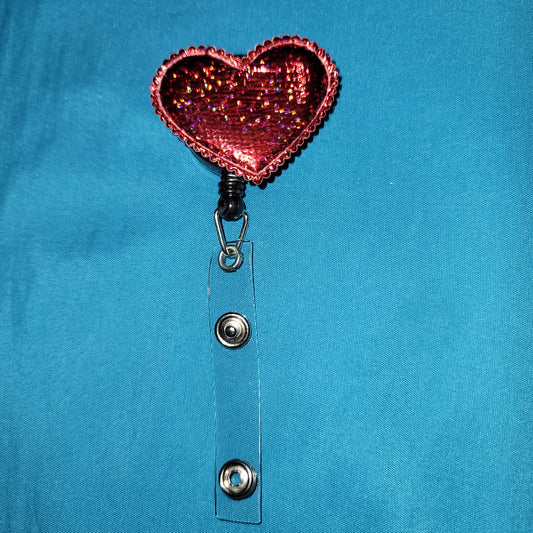 Red Metallic Puffy Heart Badge Reel