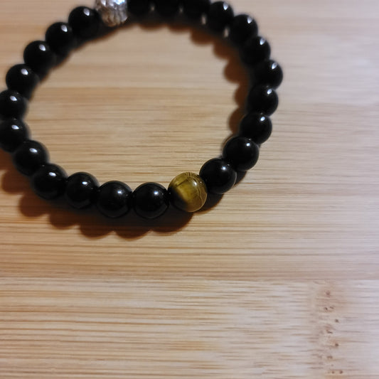 Black Obsidian with Tiger's Eye Accent Bead