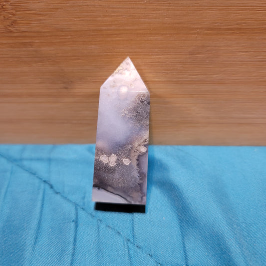 Black & Blue Flower Agate Tower with Druzy