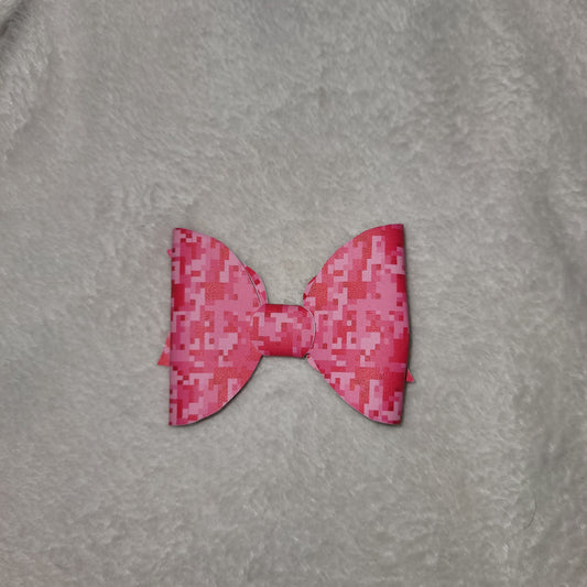 Pink Camo Faux Leather Bow