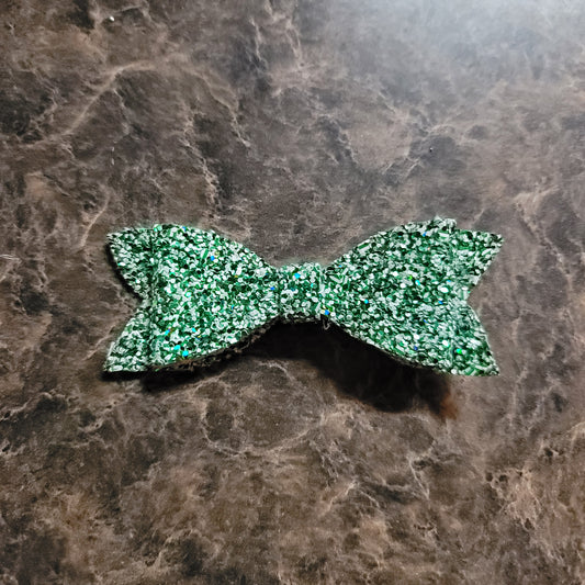 Green & White Glitter Bow