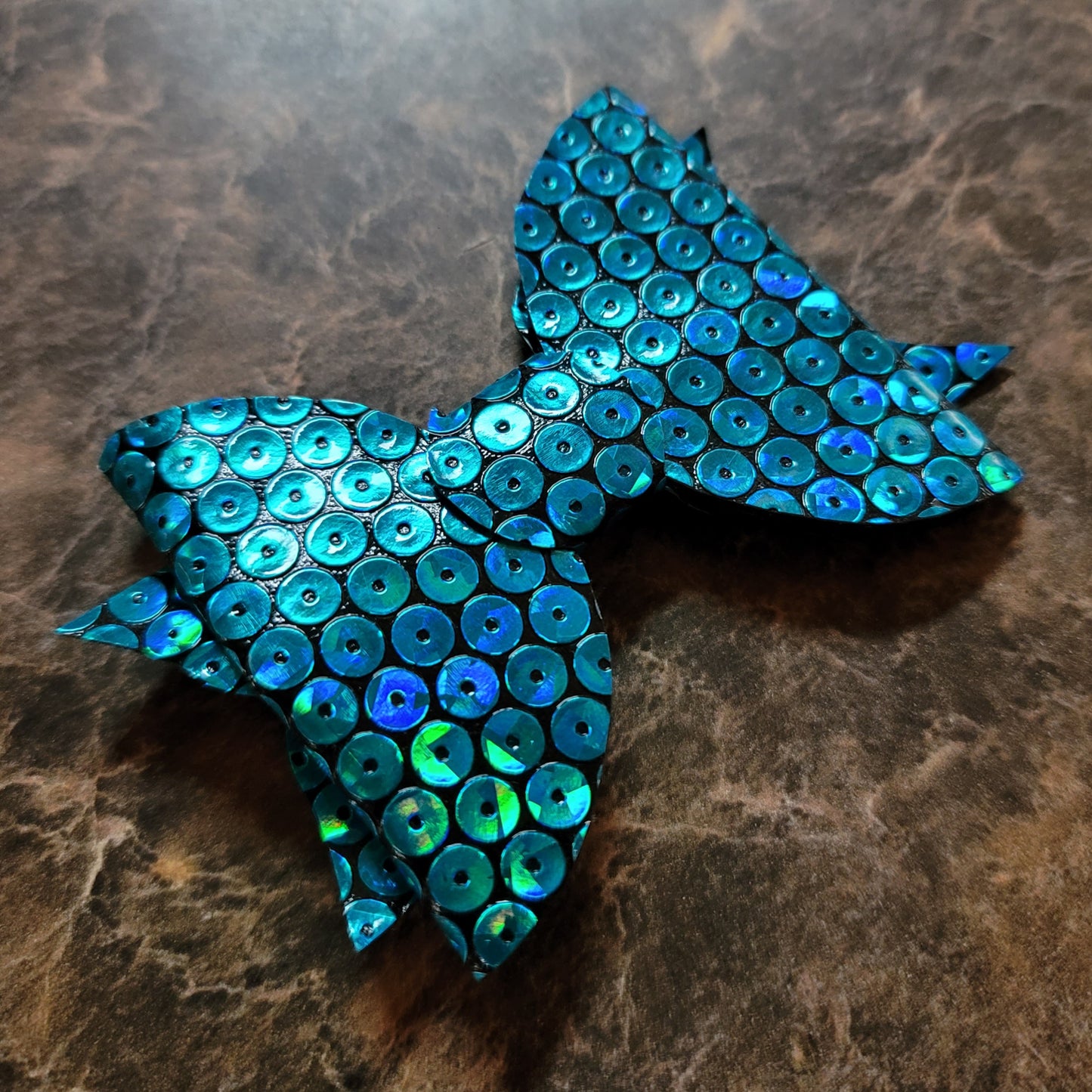 Medium Blue Holographic Sequin Bow