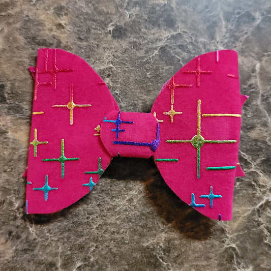 Pink Velour Bow with Multicolor Stars