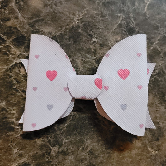 White Heart Print Bow