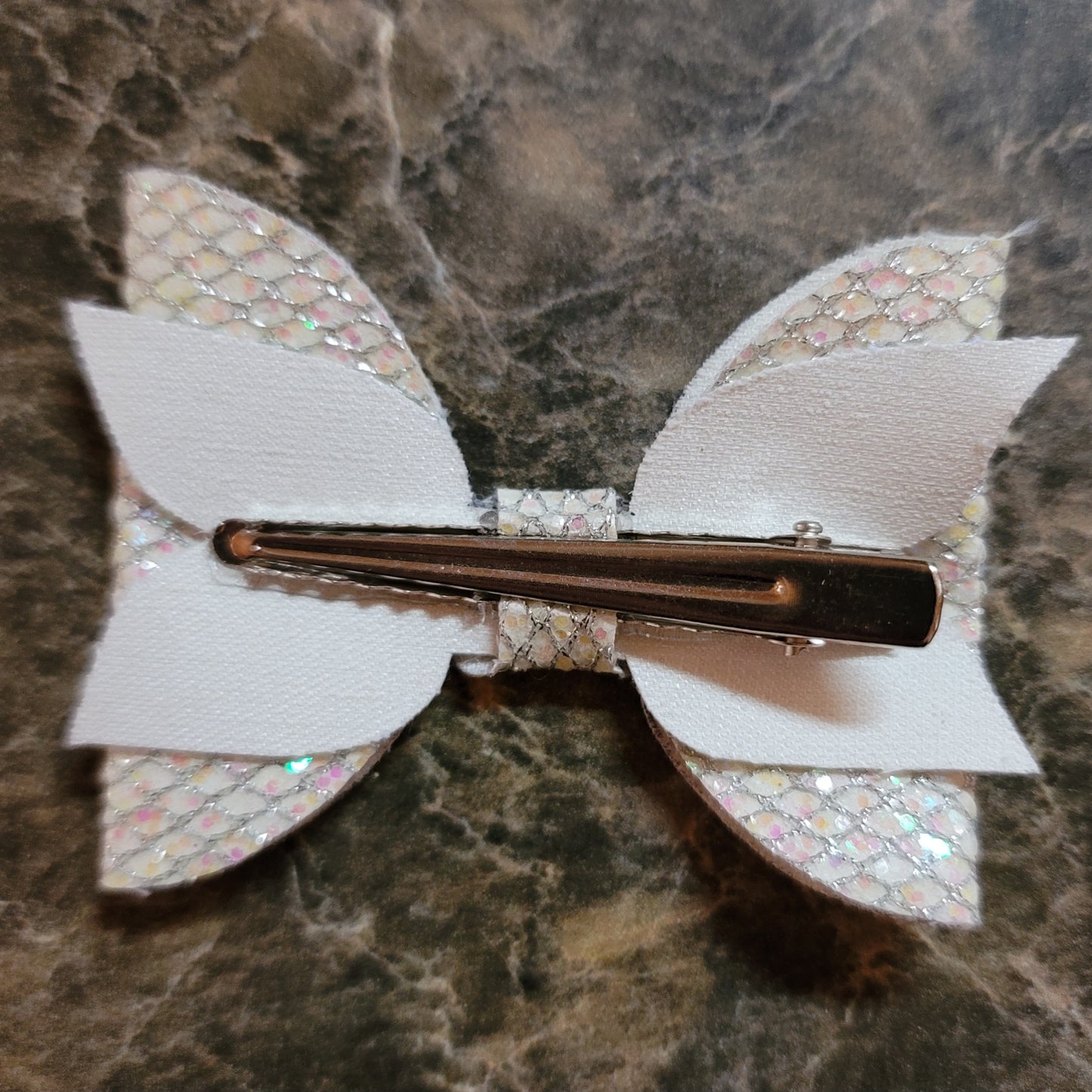 White & Silver Irridescent Glitter Bow