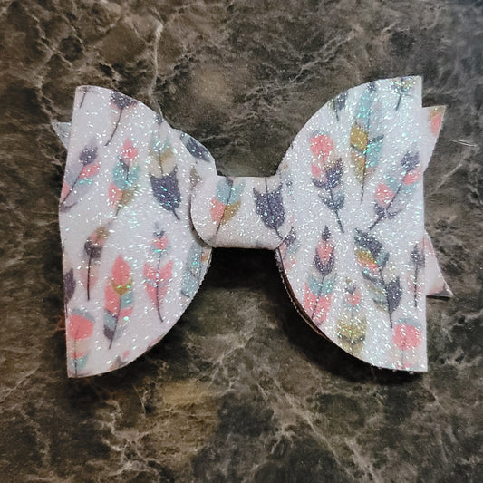 Feather Print Glitter Bow