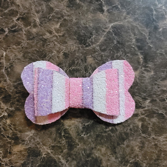 Pink, Purple & White Glitter Stripe Bow
