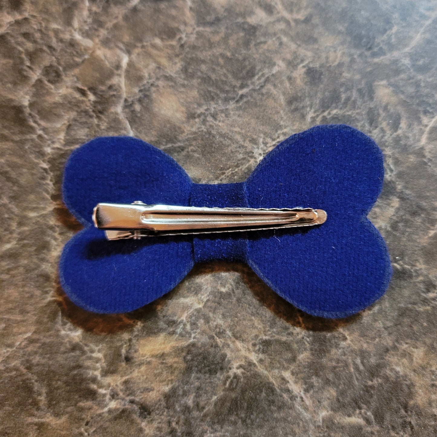 Blue Velour Heart Bow